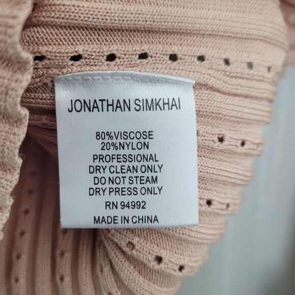 Jonathan Simkhai Perforated Knit Crewneck Pink Ribbed Sweater with Flared Cuffs - Picture 7 of 7